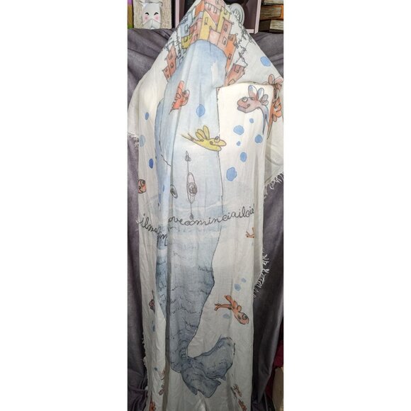 Whimsical Italian "The Sea Ends Where The Sky Begins" Art Scarf/Shawl - Picture 14 of 16